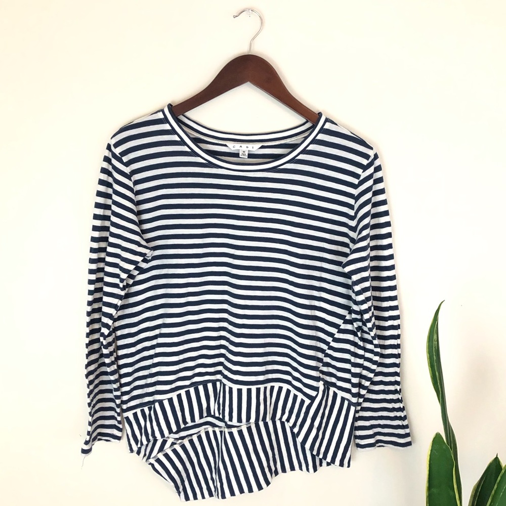 ❤️CAbi Bengal stripe tee #256 w/ asymmetrical hem